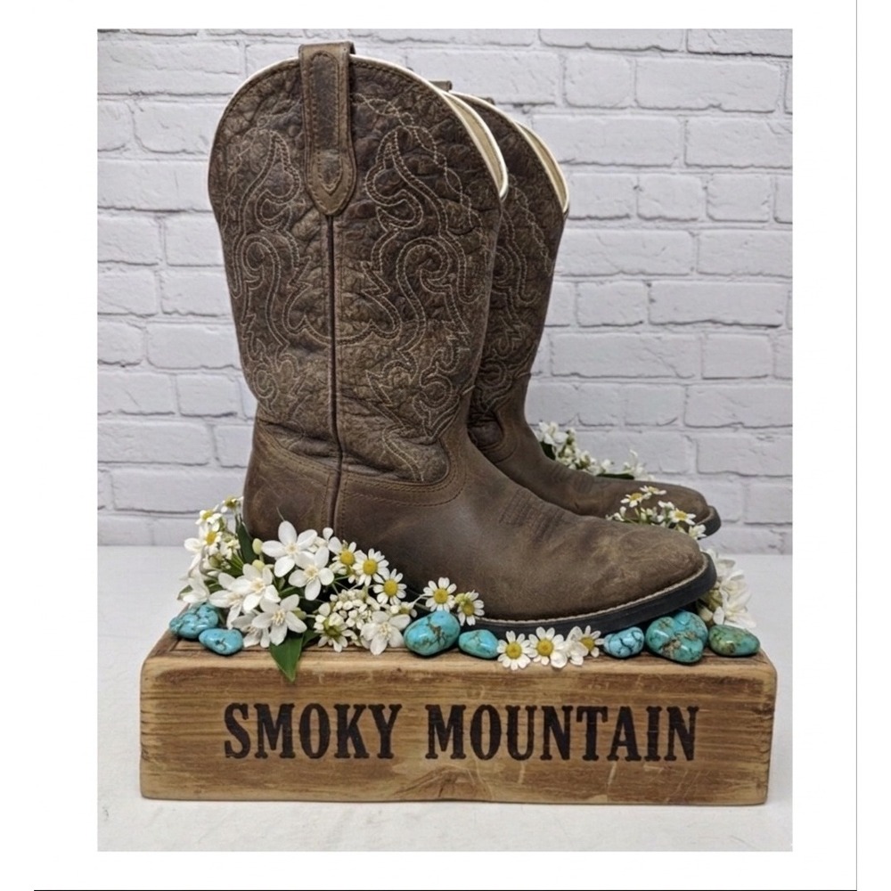🔥Smoky Mountain 🤎Women Sz 6.5 (Youth 5) Brown Leather Western Boots Distressed